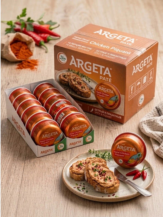 Achchiq tovuqli pate Argeta Halal Chicken Piquant, 14 dona x 1,53 kg - 