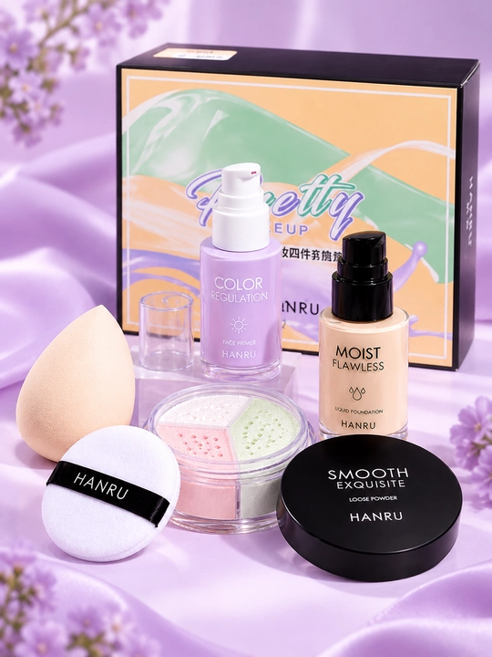 Набор для макияжа 4 в 1, тональный крем, пудра, основа, спонж, Make Up Set