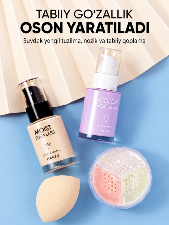 Набор для макияжа 4 в 1, тональный крем, пудра, основа, спонж, Make Up Set