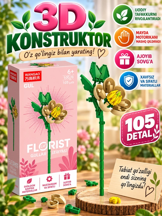Konstruktor, “Florist” seriyasi, 30 dan ortiq xilma-xil gul turi - 