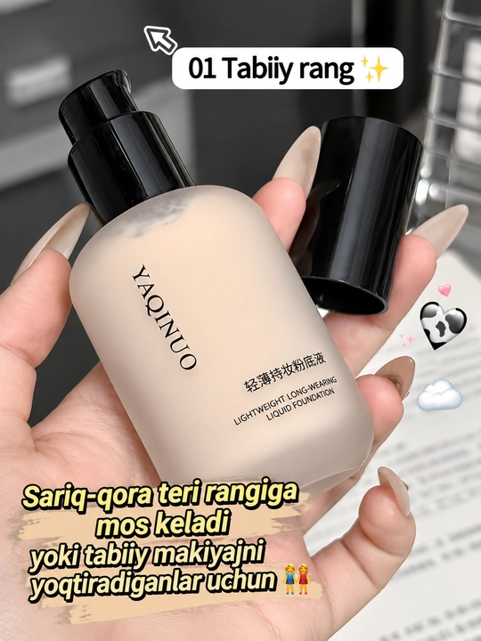 YAQINUO tonal krem, yengil qoplamali, uzoq muddatli makiyaj uchun suyuq tonal asos - 