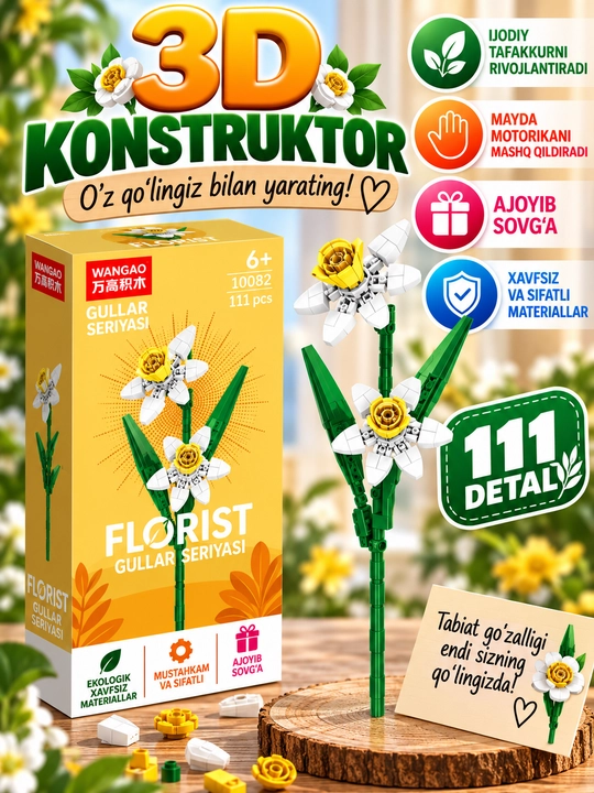 Konstruktor, “Florist” seriyasi, 30 dan ortiq xilma-xil gul turi - 