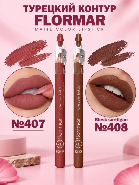 Flormar lab konturi uchun qalam, xira lab bo‘yog‘i, uchli, suvga chidamli - 