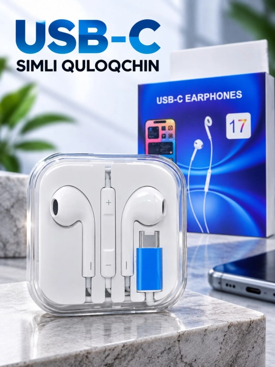 Проводные наушники USB C с микрофоном, гарнитура Type C для телефона и планшета - 