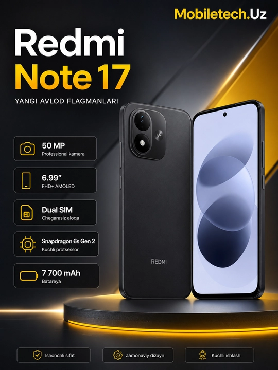 Сматфон Redmi Note 17 4g, 7700 мАч 45вт, AMOLED 120Гц, Snapdragon 6s 4G Gen2 - 