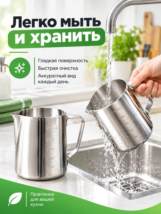 Питчер для взбивания молока — для латте-арта и капучино, с мерной шкалой