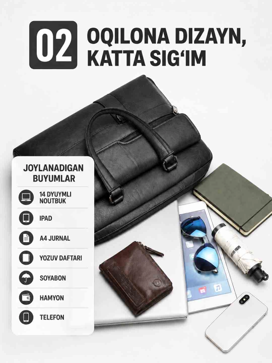 14" noutbuk uchun yelka tasmali erkaklar ishbilarmon sumka-portfeli