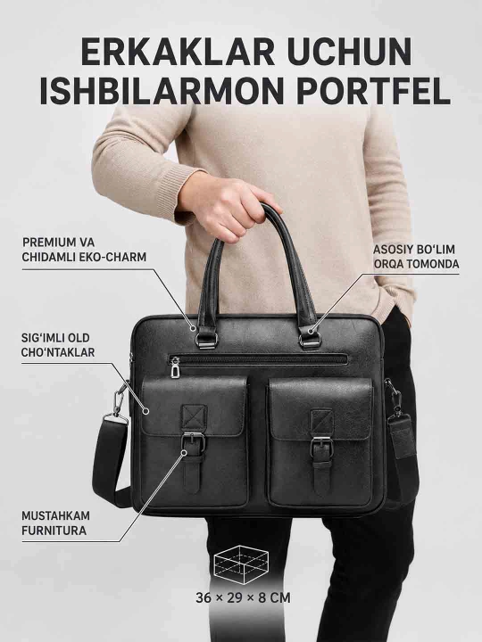 14" noutbuk uchun yelka tasmali erkaklar ishbilarmon sumka-portfeli