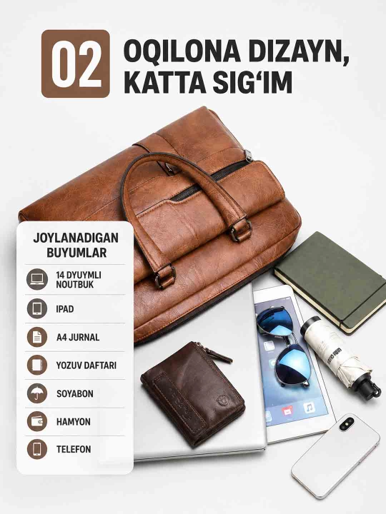 14" noutbuk uchun yelka tasmali erkaklar ishbilarmon sumka-portfeli