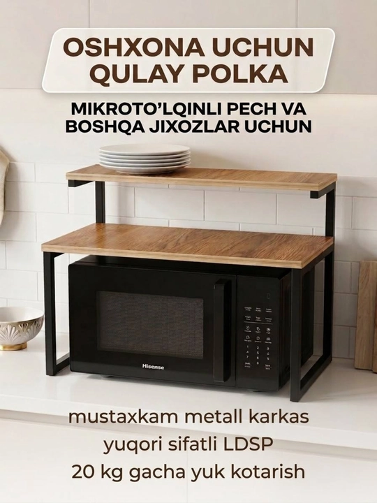 Mikrovolnovka uchun metall tagkursi, etajerka, tokcha, ikki qavatli - 