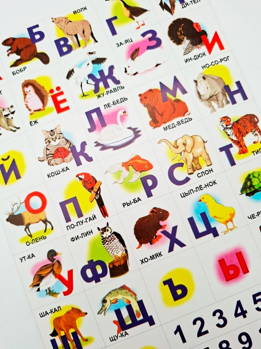 Обучающий плакат «Алфавит», A4, с картинками и цифрами, для детей