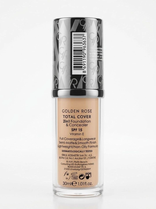 2 ta 1 da tonal krem va konsiler Golden Rose Total Cover , SPF 15