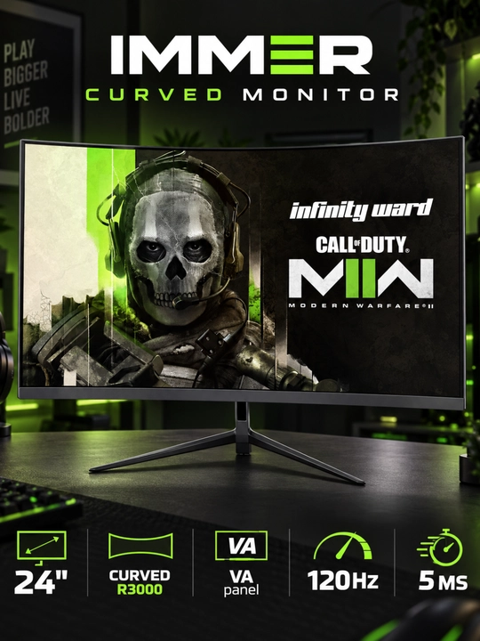 Monitor IMMER 24TC1000 24" CURVED R3000 (VGA+HDMI) VA panel 120Hz, 5ms, 1 yil kafolat - 
