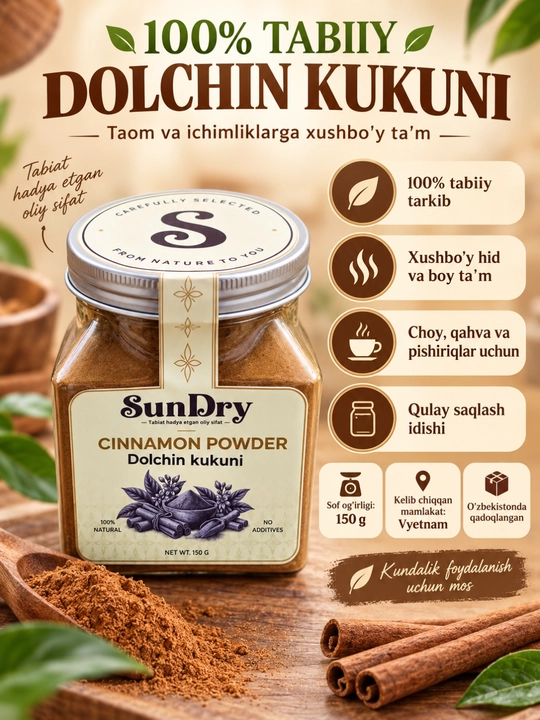 Dolchin Tabiiy maydalangan dolchin kukuni, 100% organik, 150g