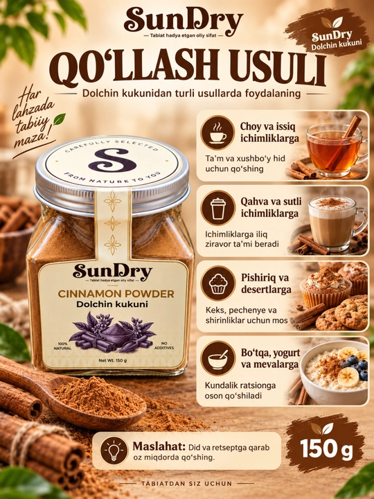 Dolchin Tabiiy maydalangan dolchin kukuni, 100% organik, 150g