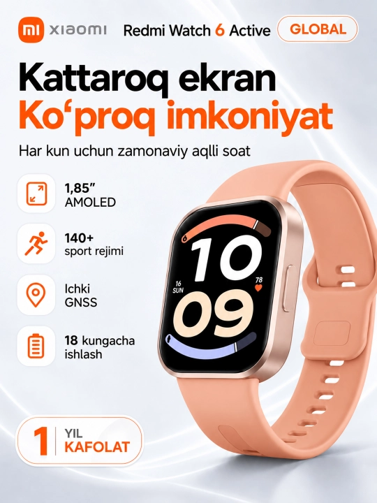 Умные часы Xiaomi Redmi Watch 6 Active, AMOLED дисплей 1.85", Global - 