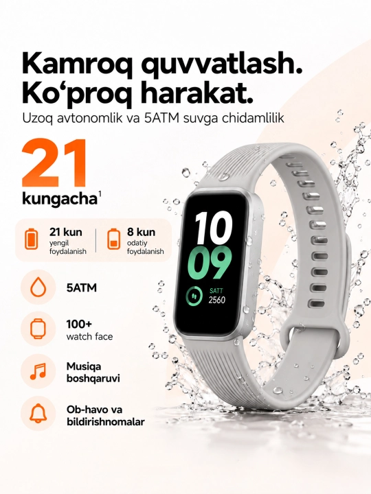 Xiaomi Smart Band 11 Active fitnes brasleti, 21 kungacha ishlaydi, 50 sport rejimi, Global