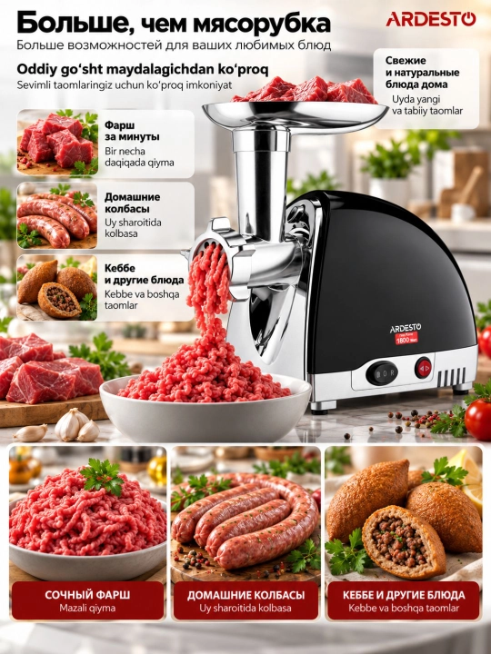 Мясорубка электрическая Ardesto MGL-2250R, 2200Вт, металл, реверс