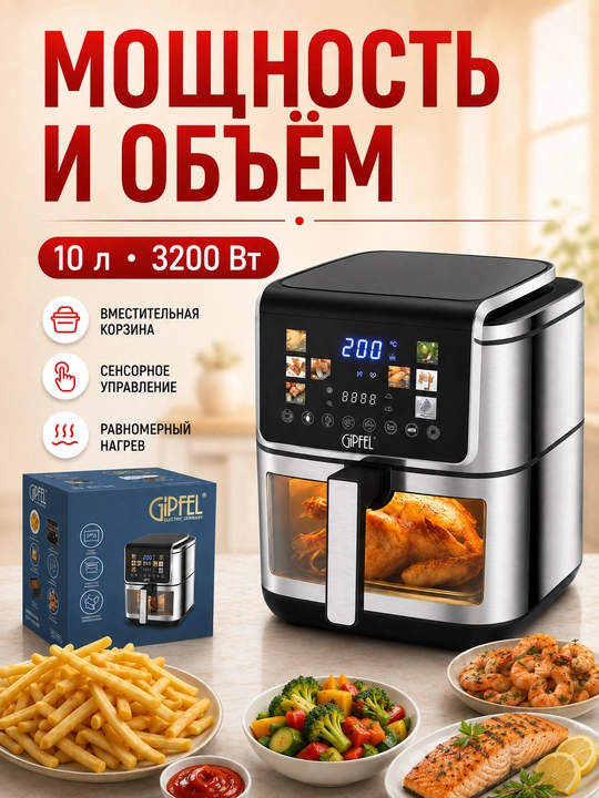 AEROGRIL Ikki tomonlama qizdirish funksiyali sensorli aerogril 8 l / 10 l
