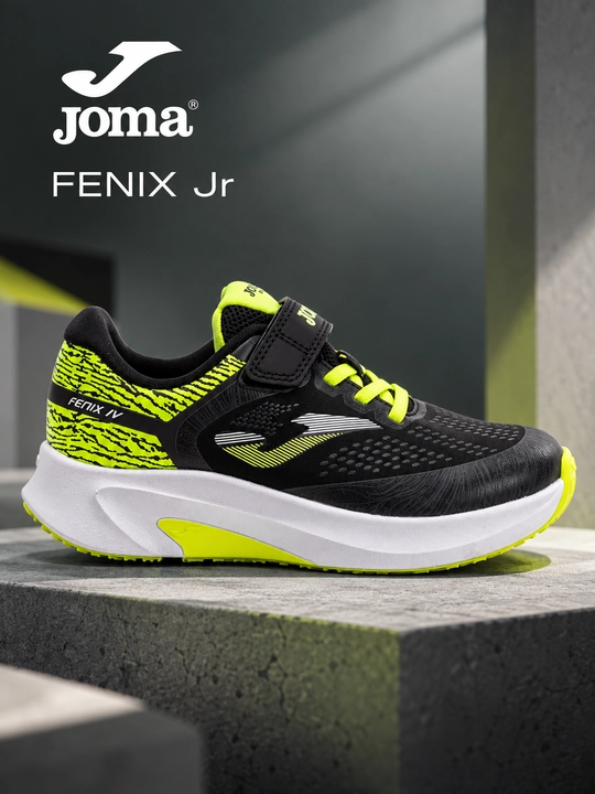 Joma Fenix Jr bolalar krossovkalari, qora va och yashil rangda
