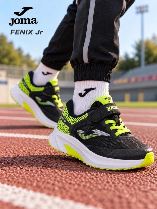 Joma Fenix Jr bolalar krossovkalari, qora va och yashil rangda