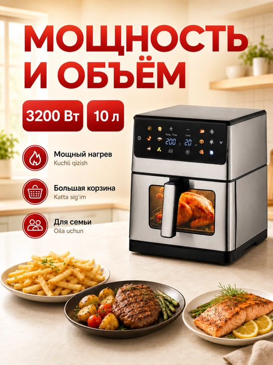 AEROGRIL Ikki tomonlama qizdirish funksiyali sensorli aerogril 8 l / 10 l