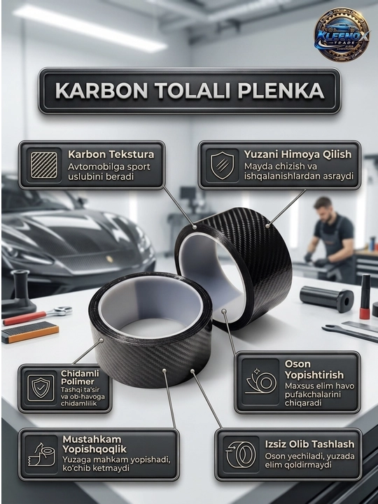 Avtomobil uchun universal karbon lenta, kuzov va salon himoyasi, 3D