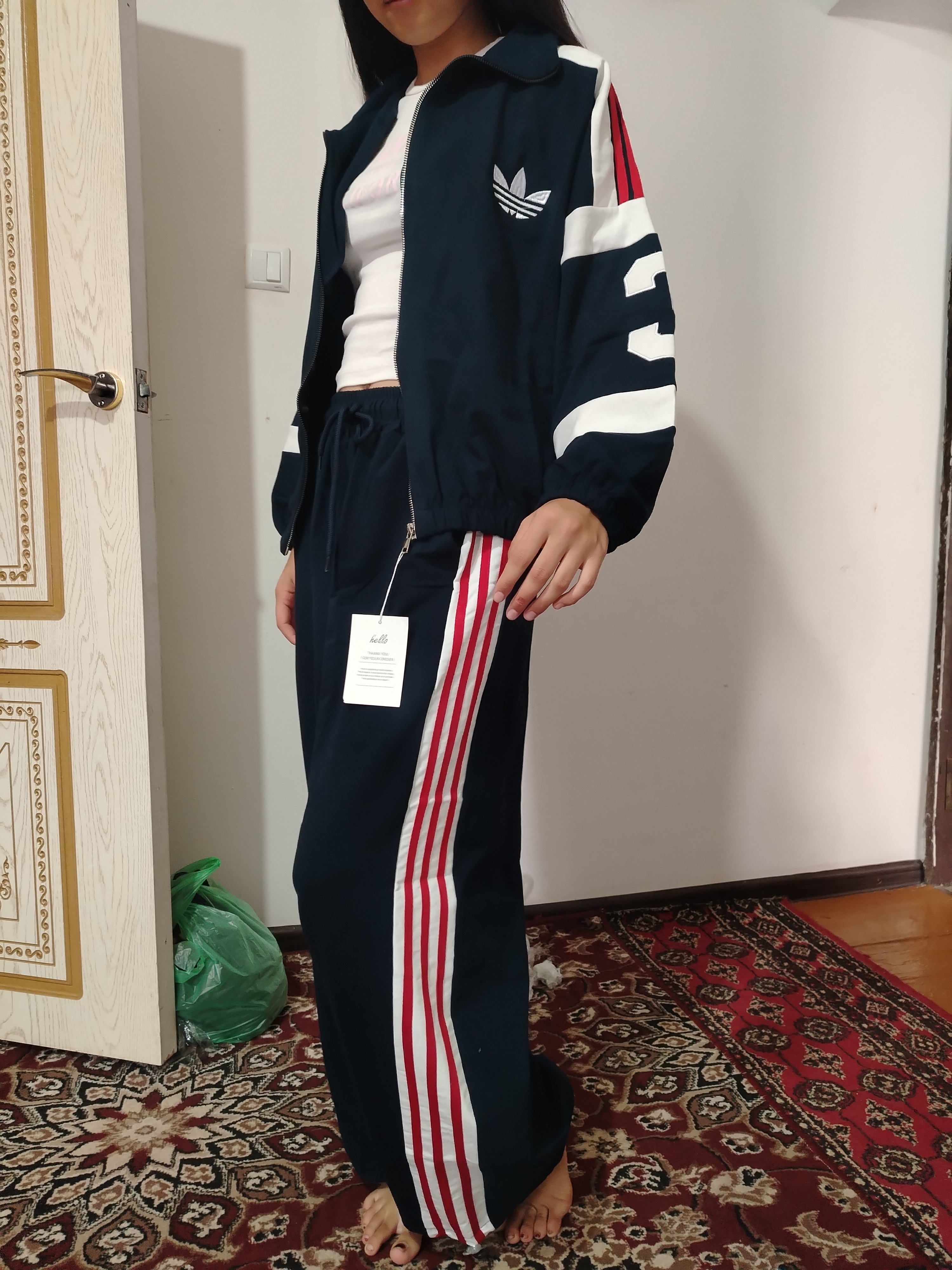 Ikki qismli ayollar sport kostyumi, katta o‘lchamda, olimpiyka va keng shim, trikotaj, 2 ipli, XB