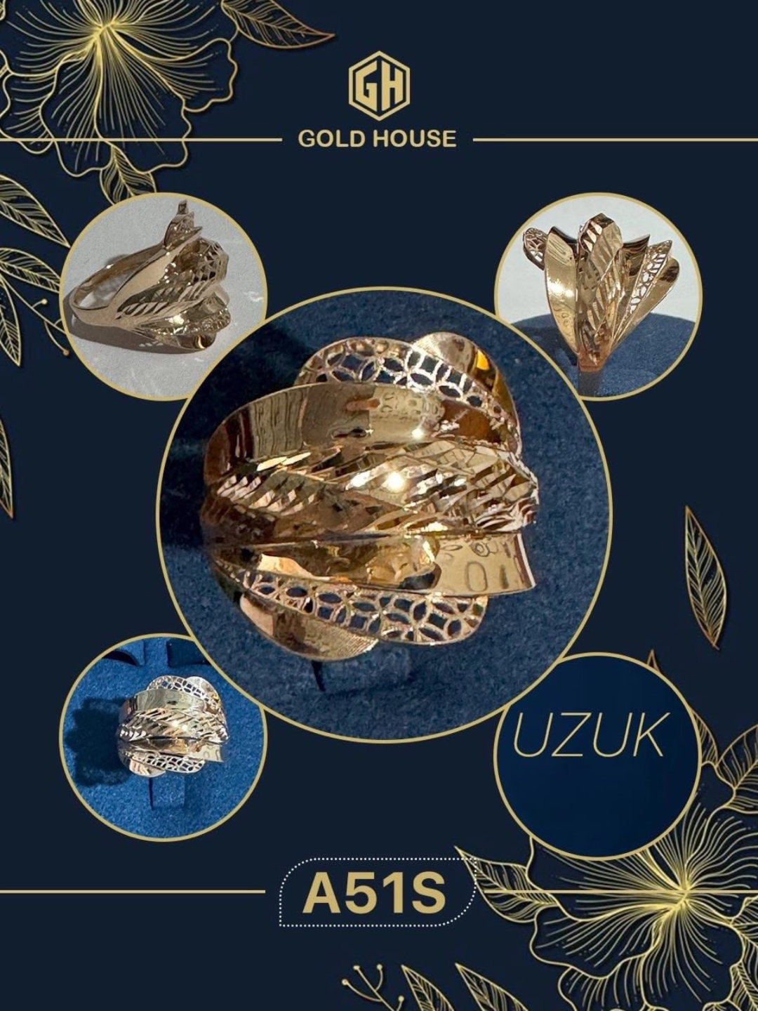 Oltin uzuk - A51S modeli, ayollar uchun tillo uzuk, GOLD HOUSE
