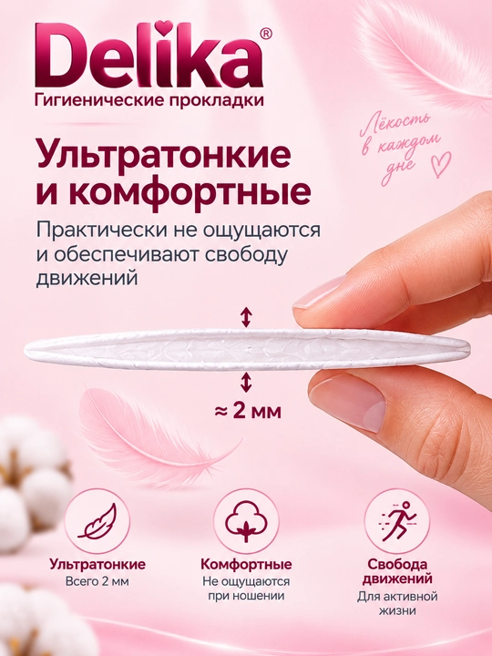Delika Ultra yupqa gigiyenik prokladkalari