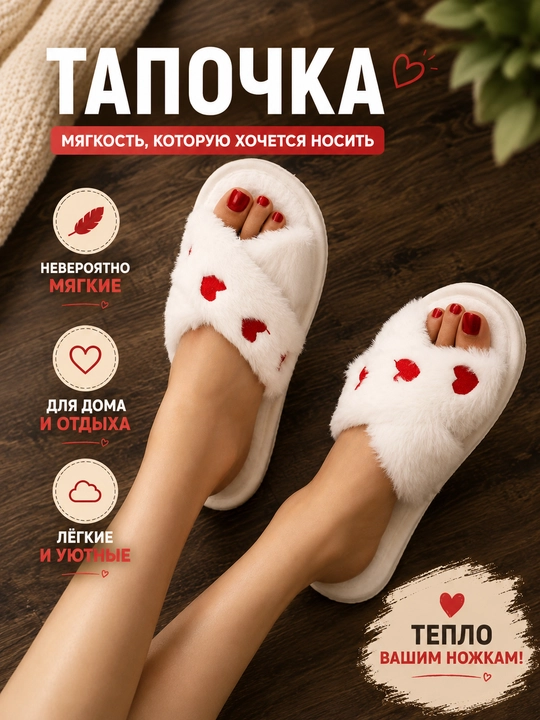 Женские домашние тапочки, мягкие и тёплые, маломерят на 1 размер - 