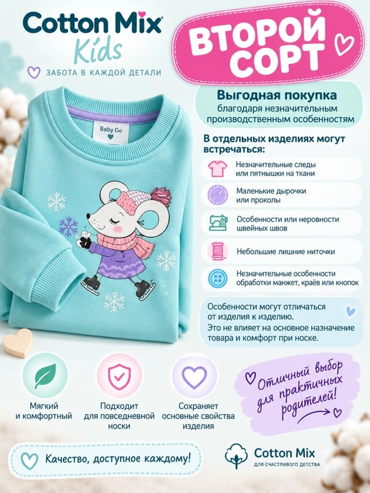 Детский джемпер для девочки Baby Go, 100% хлопок, мятный