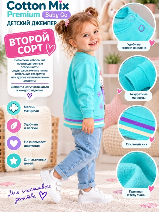 Детский джемпер для девочки Baby Go, 100% хлопок, мятный