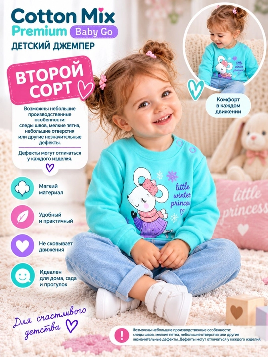 Детский джемпер для девочки Baby Go, 100% хлопок, мятный