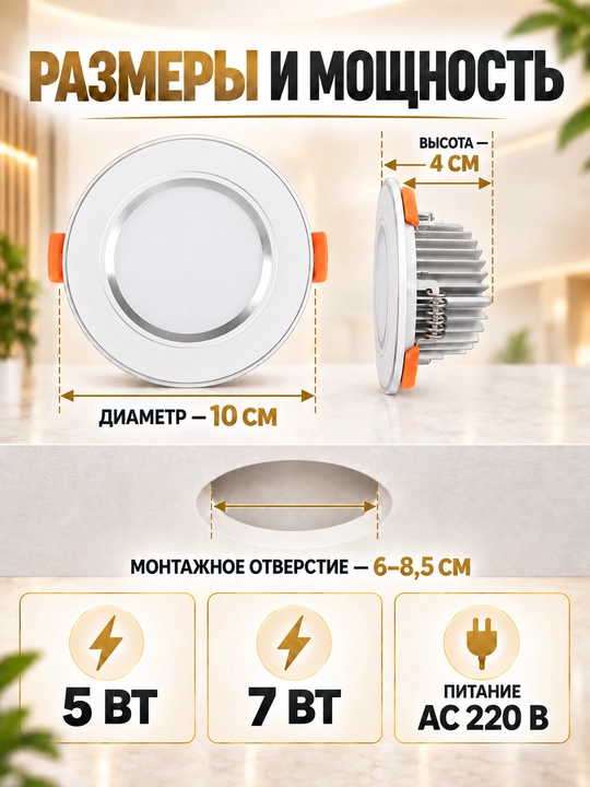 O‘rnatiladigan LED shift chirog‘i, 3 xil yorug‘lik, 5W/7W, 220V