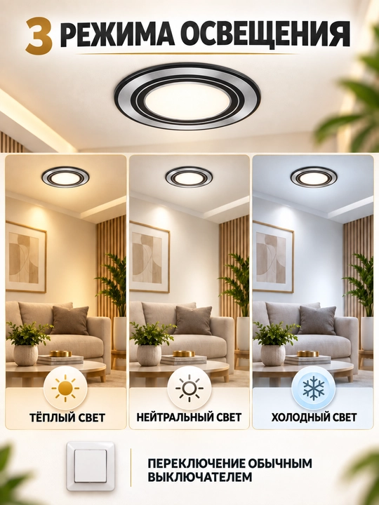 O‘rnatiladigan LED shift chirog‘i, 3 xil yorug‘lik, 5W/7W, 220V
