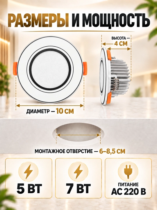 O‘rnatiladigan LED shift chirog‘i, 3 xil yorug‘lik, 5W/7W, 220V