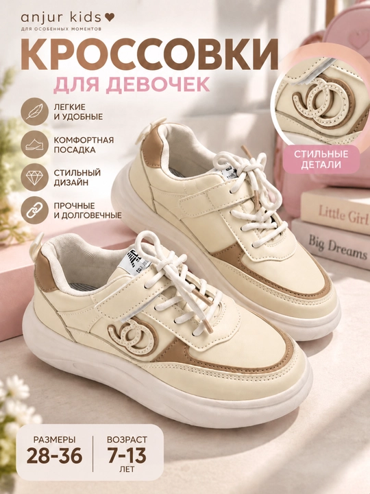 Кроссовки для девочек Anjur kids, белые, 7-13 лет - 