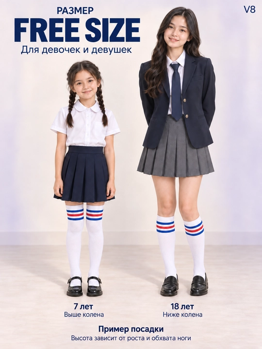 Гетры для девочек и девушек, белые с полосками, для школы и на каждый день
