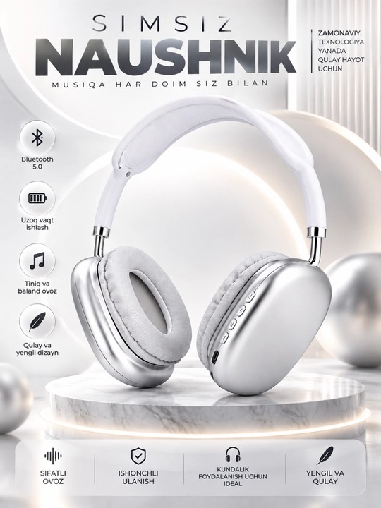 Simsiz Bluetooth Quloqchin – Hi-Fi Stereo Ovoz, 12 Soat Ishlash va Bluetooth 5.0 - 