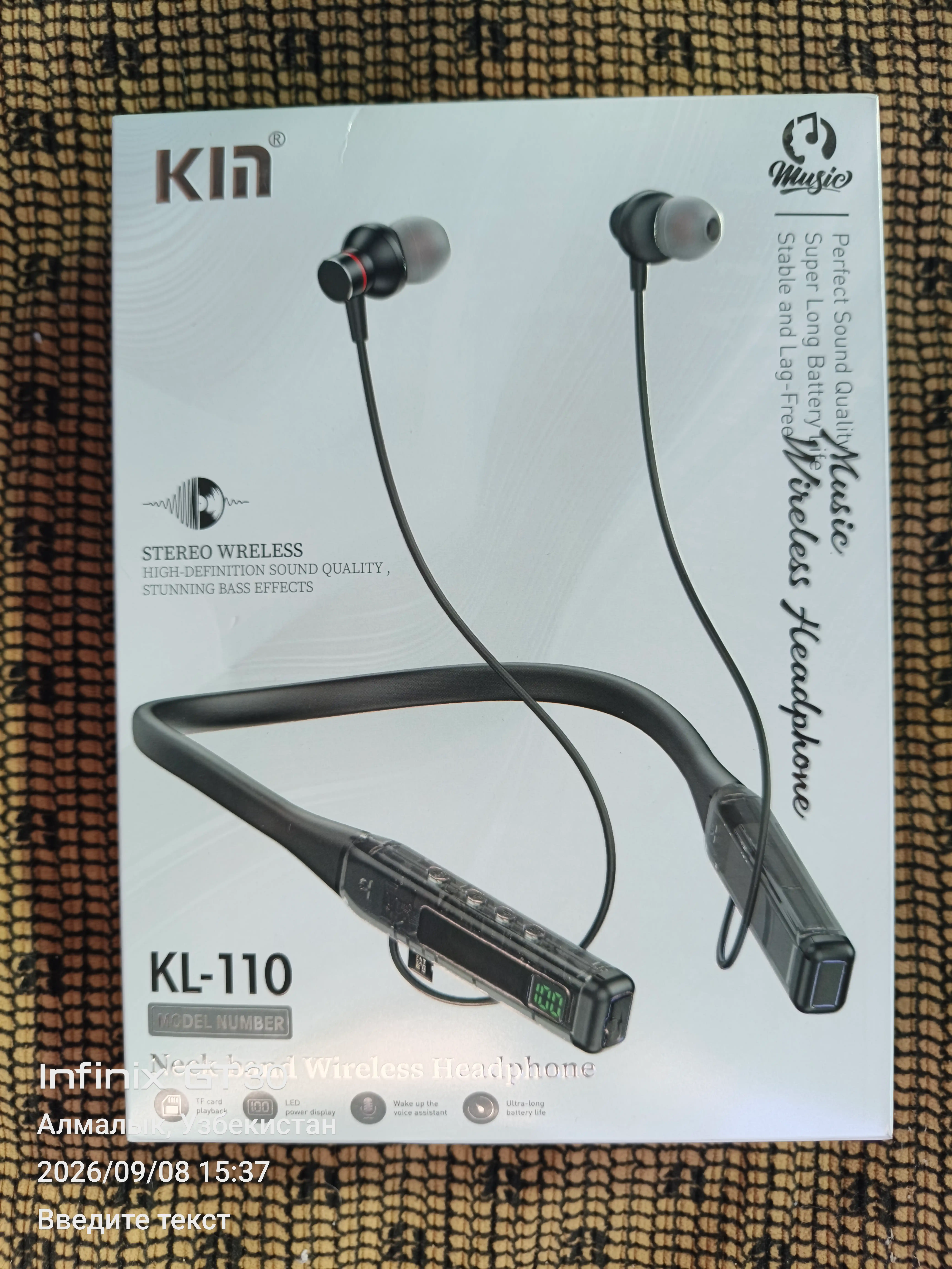 Simsiz quloqchin KIN KL110 neckband 38 soat Bluetooth TF-karta mikrofon