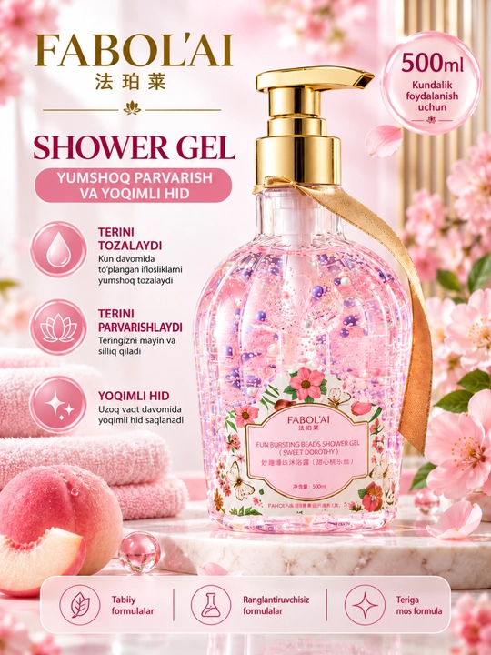 FABOL’AI Petal Shower Gel гель для душа с лепестками цветов, 500 мл - 