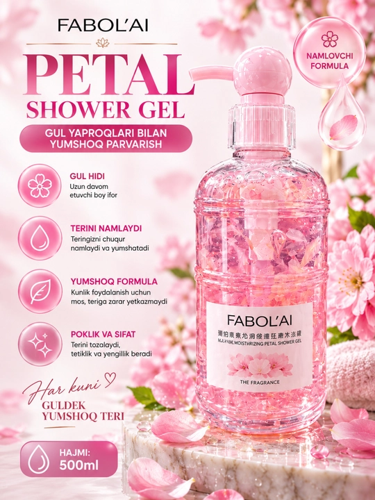 FABOL’AI Petal Shower Gel увлажняющий гель для душа, с цветочным ароматом, 500 мл