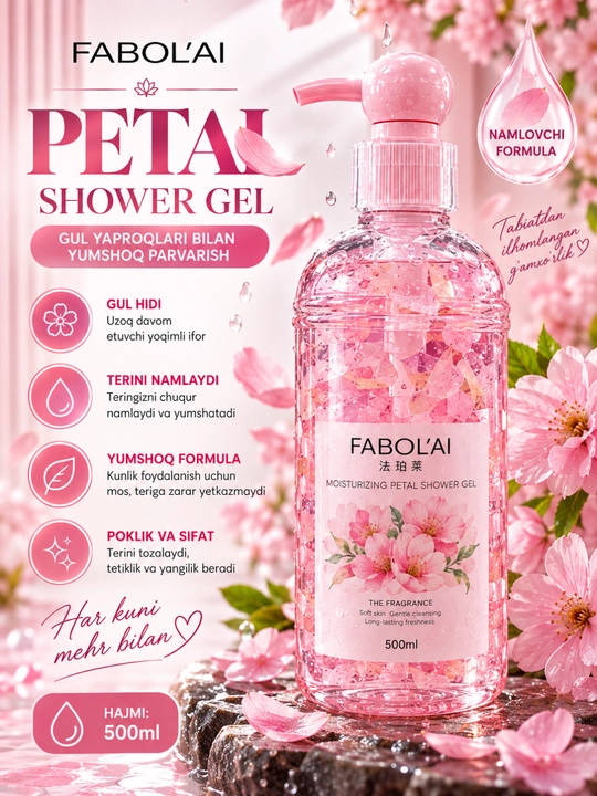 FABOL’AI Petal Shower Gel увлажняющий гель для душа, с цветочным ароматом, 500 мл - 