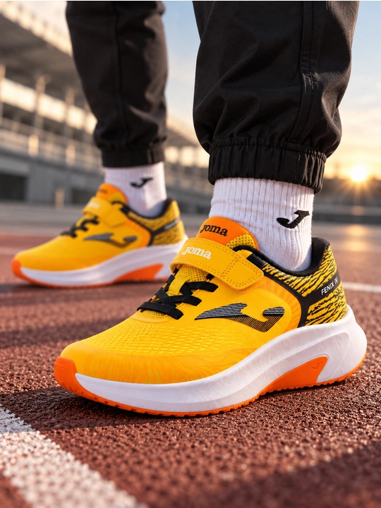 Bolalar yugurish krossovkasi Joma Fenix Jr 2508 Fluor Saffron, velkroli