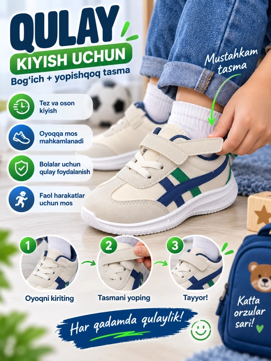 Bolalar krossovkasi, o‘g‘il va qiz bolalar uchun kundalik oyoq kiyim, malomerka razmer