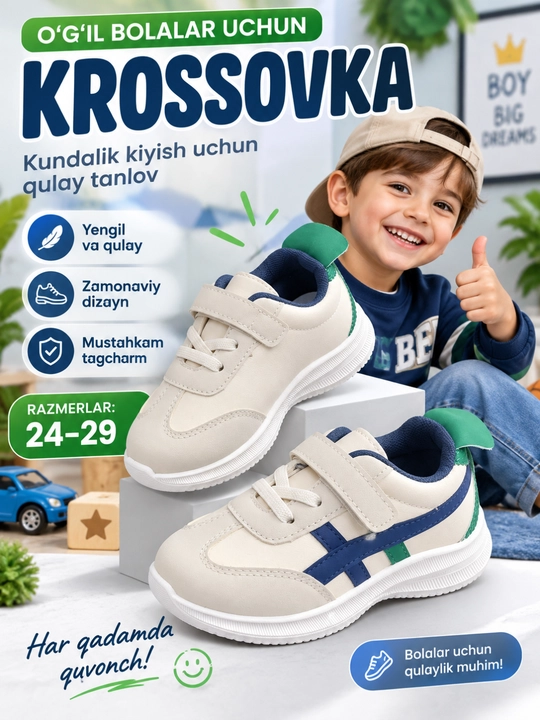 Bolalar krossovkasi, o‘g‘il va qiz bolalar uchun kundalik oyoq kiyim, malomerka razmer