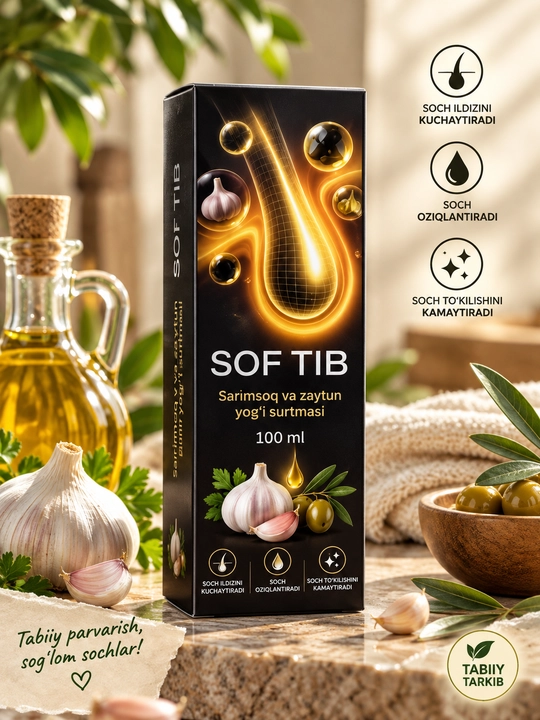 SOFTIB Sarimsoqli yog‘i — sochlar uchun tabiiy parvarish - 