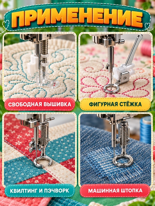 Лапки для швейной машины, для вышивки, квилтинга и свободной стежки