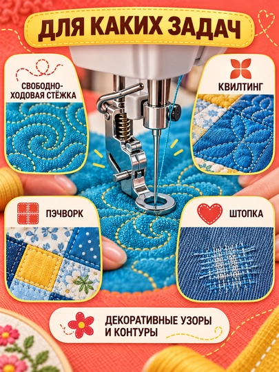 Лапки для швейной машины, для вышивки, квилтинга и свободной стежки